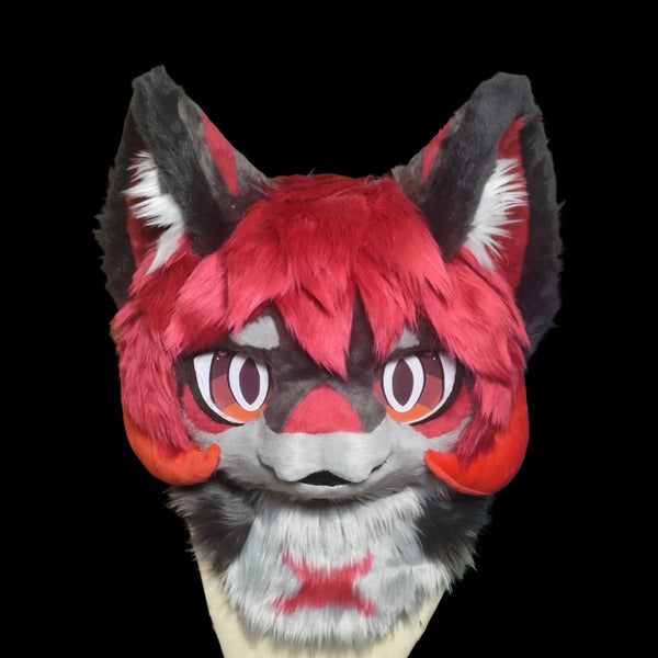 Black Red Kemono Head Fursuit (Gift Handpaws+Tail)