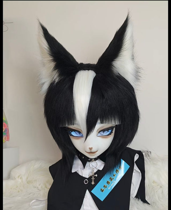 Black White Fox Kig Head Fursuit