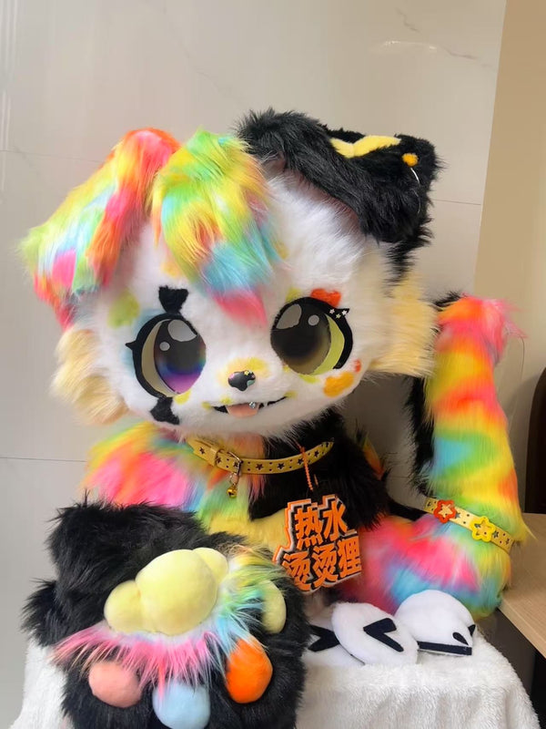 Cool Rainbow Puppy Kemono Head Fursuit (Gift Handpaws+Tail)