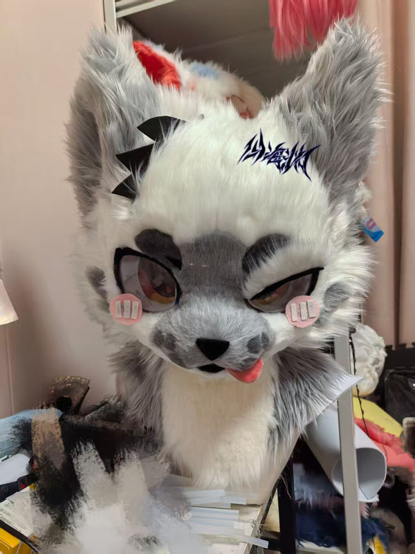 Gray Snow Leopard Kemono Head Fursuit