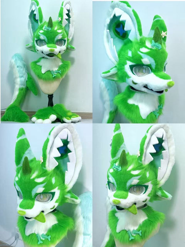 Green Shark Kemono Head Fursuit (Gift Handpaws+Tail)