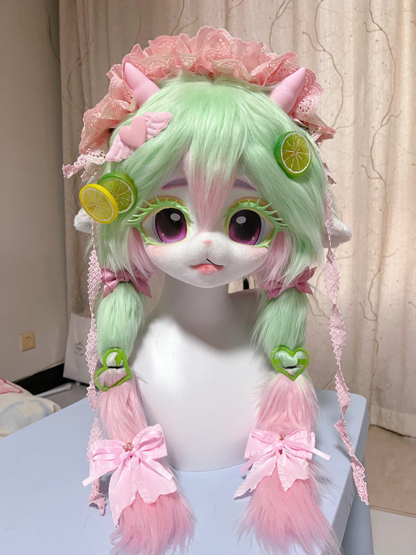Green Lemon Kitten Fox Kig Head Fursuit