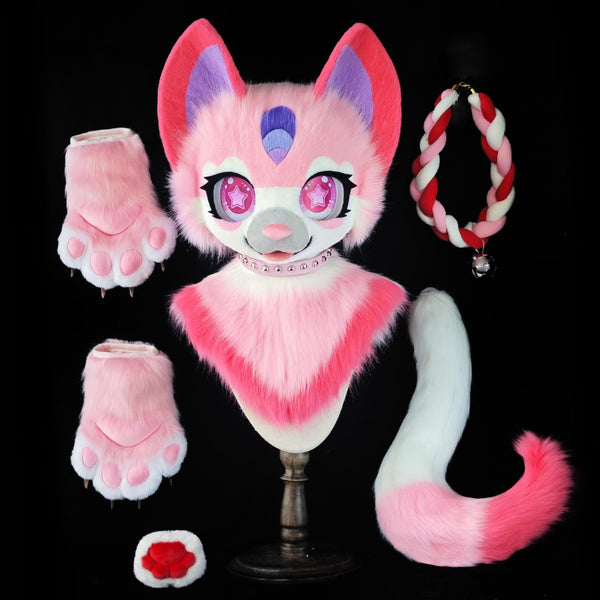Pink Kitten Kemono Head Fursuit (Gift Handpaws+Tail)