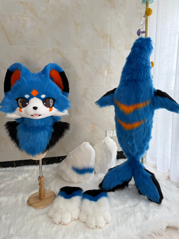 Blue Shark Kitten Kemono Head Fursuit (Gift Feetpaws+Handpaws+Tail)