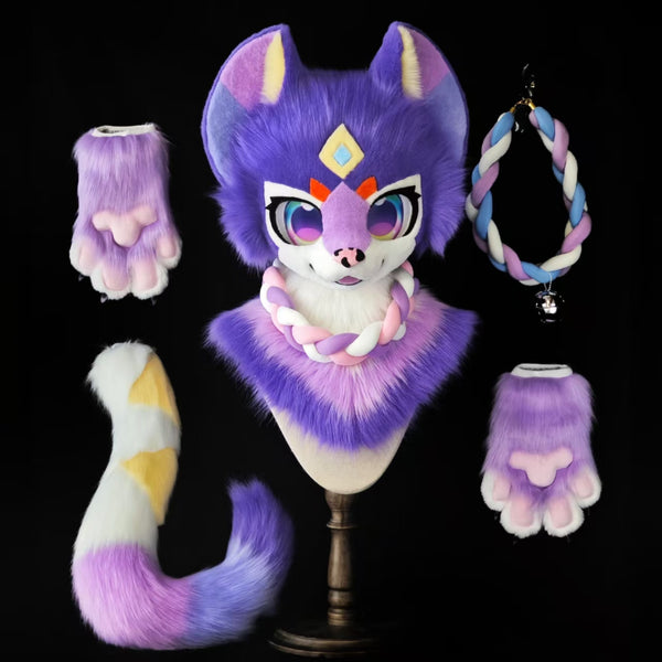 Purple Kitten Kemono Head Fursuit (Gift Handpaws+Tail)