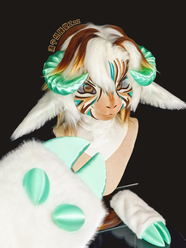 Fluorescent Green Goat Kig Head Fursuit (Gift Handpaws)