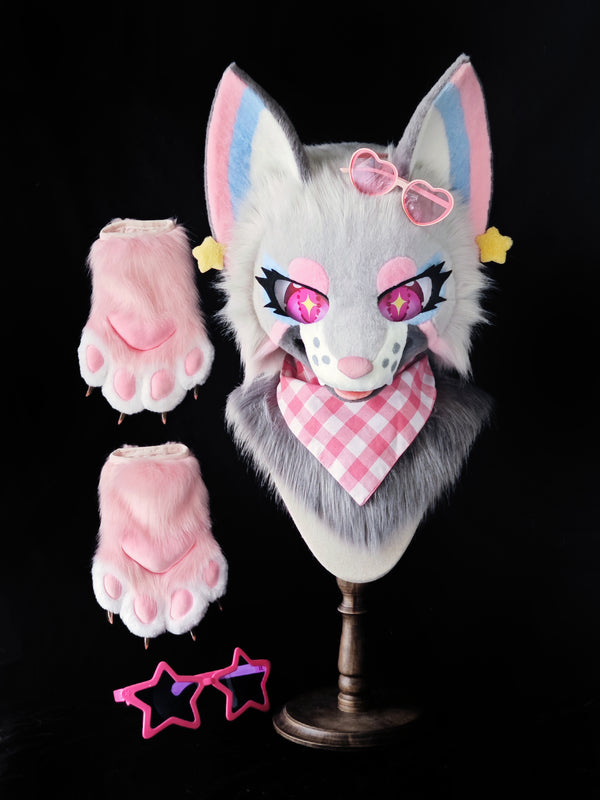 Grey Pink Fox Toony Head Fursuit (Gift Handpaws)