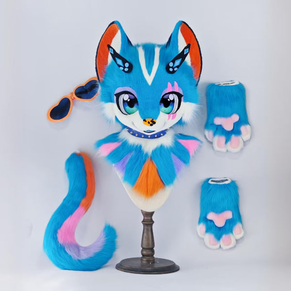 Blue Kitten Kemono Head Fursuit (Gift Handpaws+Tail)