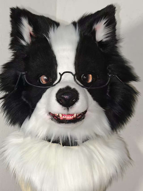 Black White Puppy Realistic Head Fursuit