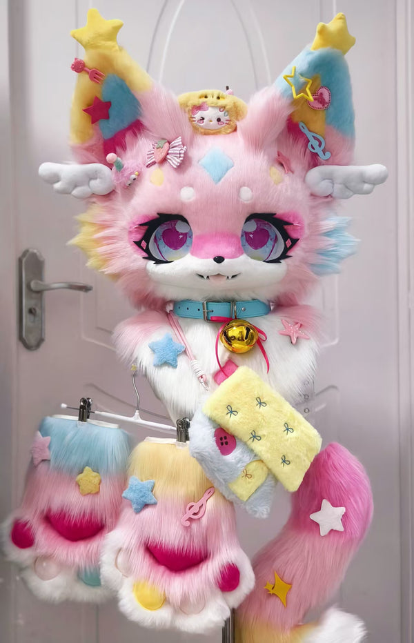 Pink Angel Kitten Kemono Head Fursuit (Gift Handpaws+Tail)