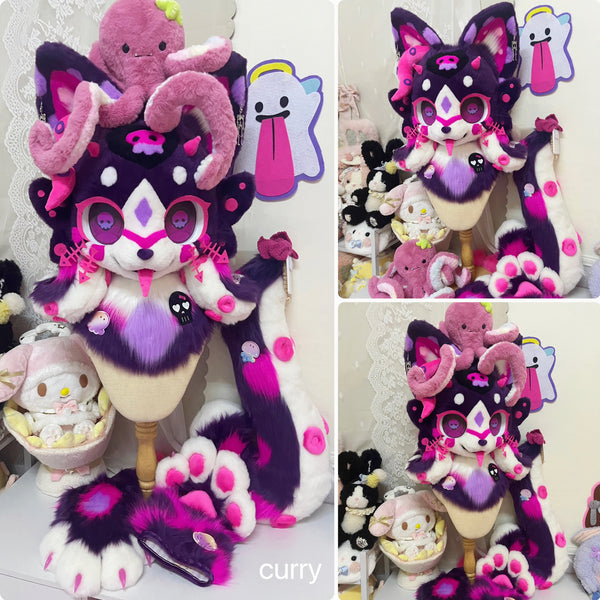 Devil Octopus Kitten Kemono Head Fursuits (Gift Handpaws+Tail)