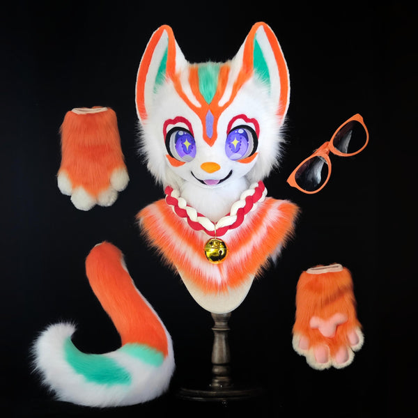 Orange Kitten Kemono Head Fursuit (Gift Handpaws +Tails)