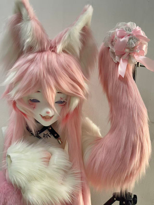 Pink Fox Kig Head Fursuit (Gift Handpaws+Tail)