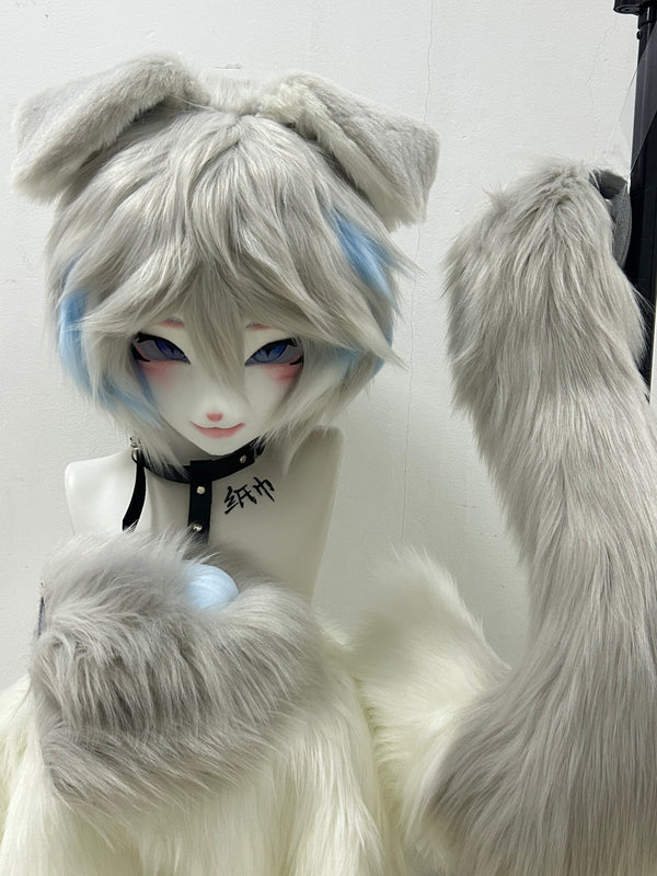 Grey Fox Kig Head Fursuit (Gift Handpaws+Tail)