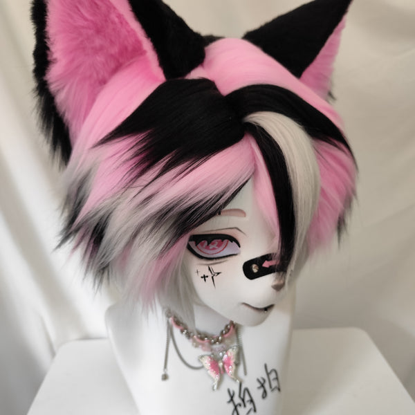 Black Pink Fox Kig Head Fursuit
