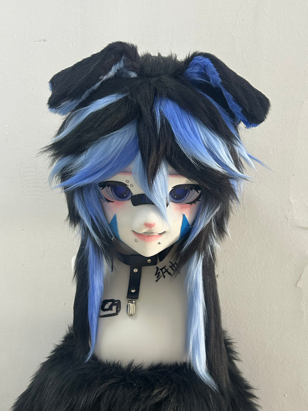 Black Blue Puppy Kig Head Fursuit
