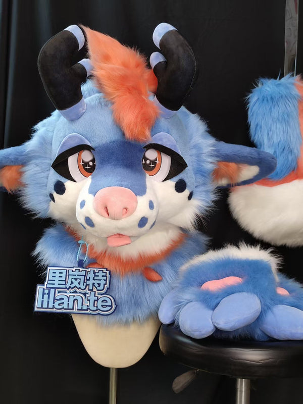 Ocean Blue Deer Toony Head Fursuit (Gift Handpaws+Tail)