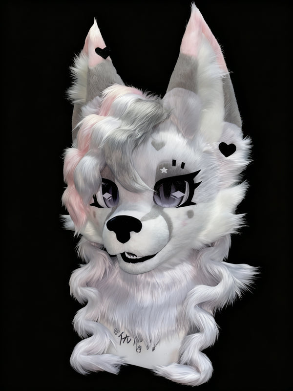 Pink Grey Wolf Kemono Head Fursuit
