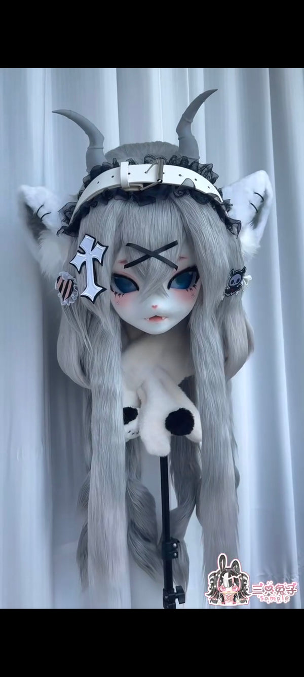 Gothic Grey Lamb Fox Kig Head Fursuit