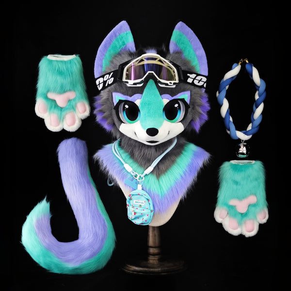 Goggles Kitten Head Fursuit (Gift Handpaws+Tail)