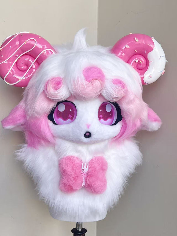 Pink Donut Lamb Kemono Head Fursuit (Gift Handpaws)