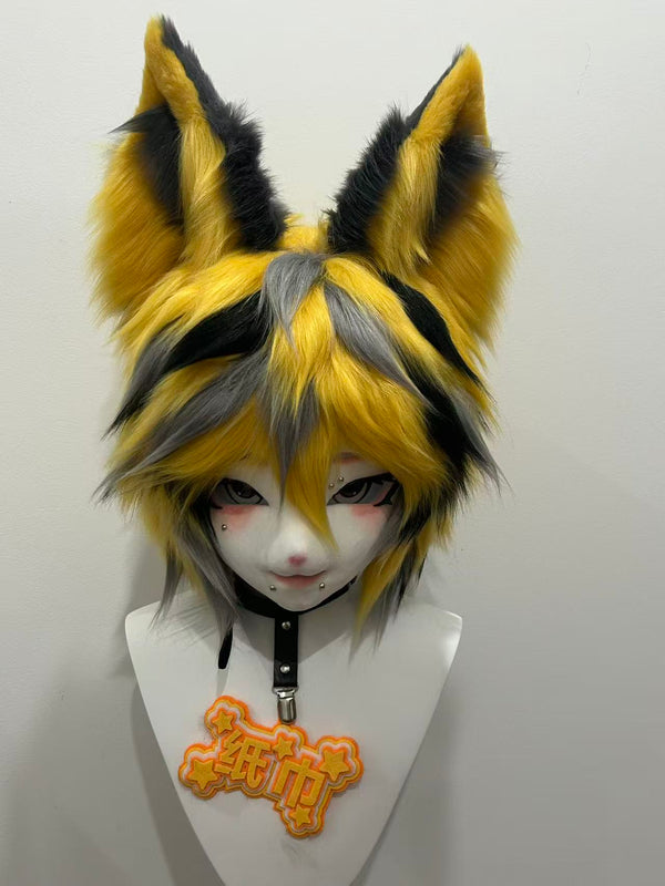 Black Gold Fox Kig Head Fursuit