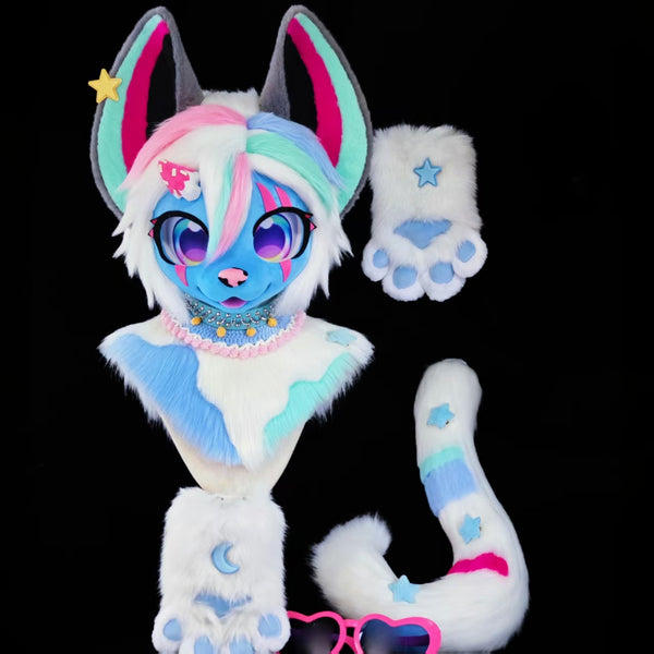 White Star Puppy Kemono Head Fursuit (Gift Handpaws+Tail)