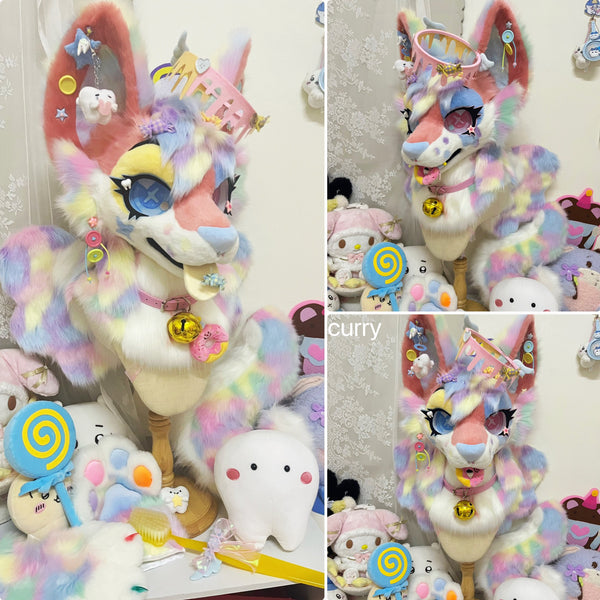 Toothache Angel Puppy Toony Head Fursuit (Gift Handpaws+Tail+Wing)