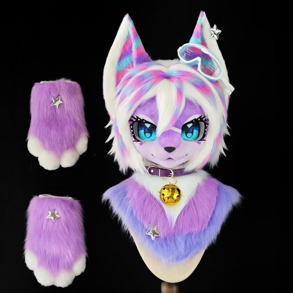 Rainbow Fox Kemono Head Fursuit (Gift Handpaws)