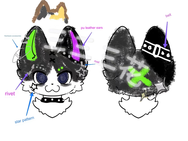 [Waiting for Adoption] - Rivet Star Tattoo Cat Kemono Fursuit Head